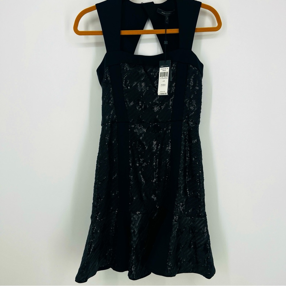 BCBGMAXAZRIA Noelle Black Sequin Flounce Mini Dress Size 8 NWT - Picture 9 of 16